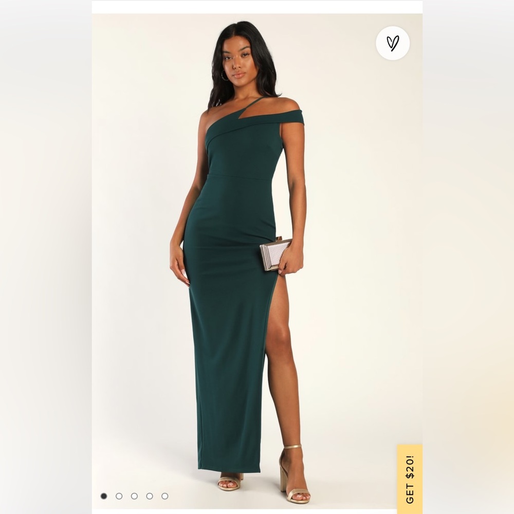 Lulus - Hunter Green One-Shoulder Maxi Dress